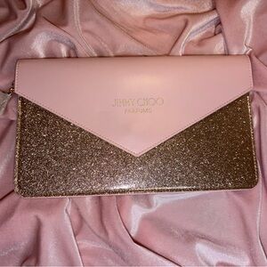Jimmy Choo Parfums Blush Pink & Gold Glitter Clutch – New ✨